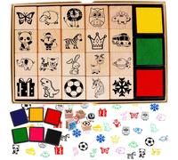 26Pcs Timbri in Legno per Bambini Artigianato Con Tampone Di Inchiostro, Animale