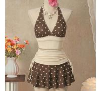 26SS Primavera/Estate Set Bikini da Spiaggia Arancione con Top a Triangolo e Allacciatura al Collo, Gonna, 3 Pezzi L,M,S,XLGeometrico,LetterePoliestere
