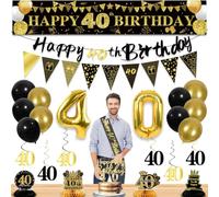 27 decorazioni per 40° compleanno da uomo, decorazioni per feste per 40° compleanno, striscione a nido d'ape da appendere al tavolo con vortici e palloncini per torte, decorazioni per 40 anni