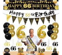 27 decorazioni per 66° compleanno da uomo, decorazioni per feste per 66° compleanno, striscione a nido d'ape da appendere al tavolo turbinii e palloncini, decorazioni per torte, decorazioni per 66
