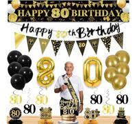 27 decorazioni per 80° compleanno da uomo, decorazioni per feste per 80° compleanno, striscione a nido d'ape da appendere al tavolo turbinii e palloncini, decorazione per torte, decorazioni per 80