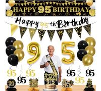 27 decorazioni per 95° compleanno da uomo, decorazioni per feste in oro nero per 95° compleanno, striscione a nido d'ape da appendere al tavolo turbinii e palloncini topper per torte, decorazioni per