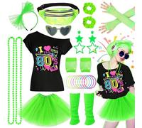 27 pezzi 80s Costume Accessories Disco Evening Dress 90s Neon Light T-Shirt Tutu Bracelet Fanny Pack Glasses Bracelet Necklaces Leg Warm Women Outfit Year Theme Party