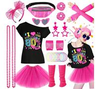27 pezzi, accessorio per feste, discoteca al neon degli anni '90, t-shirt, tutù, braccialetto, borsa banana, occhiale, braccialetto, collane, cavigliere, donna tenuto, anno a tema sera carnevale