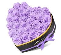 27 Rosa Stabilizzata Vera in Forma Cuore,Rose Eterna Regalo per Lei Donna Fidanzata Mamma Ragazza,Fiori Stabilizzati Regali San Valentino,Compleanno,Festa della Mamma,Anniversario(Rosa Viola)
