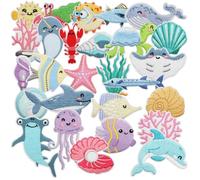 27 toppe ricamate a forma di vita marina, piccoli pesci meduse da applicare con ferro da stiro Iron On Sew On Sew On Toppe adesivi fai da te per magliette, zaini, vestiti, borse, cappelli, decorazioni