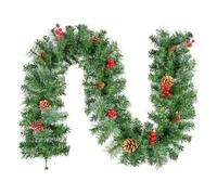 270cm/9ft Ghirlande Natalizie In Rattan Verde Artificiale Con Pigne, Bacche Rosse, Scale Sospese Natalizie, Finestra, Camino, Muro, Decorazioni Natalizie