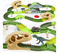 272 pezzi Set di piste da corsa per dinosauri per bambini piccoli, giocattoli per auto a forma di dinosauro, con 2 auto elettriche e 2 dinosauri, per bambini di 3 4 5 6 anni, ragazzi e ragazze