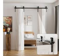 274cm/9FT Binario per Porta Scorrevole Bifold Kit Porta Scorrevole Nera per 4 Porte Scorrevoli Interno Esterno Muro 67cm Larga