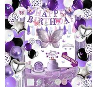 278 decorazioni di compleanno viola per ragazze e donne, decorazioni per feste di compleanno con lavanda, decorazioni per feste di compleanno, farfalle, vortici da appendere, diadema, supporto per