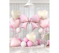 28/56 palloncini a forma di fiocco rosa, palloncini in foil rosa chiaro, crema, bianchi a forma di cuore e palloncini con stampa a fiocco, per donne, compleanni, festa di nascità, decorazioni per fest
