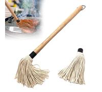 28.5CM Mocio per Barbecue Pennelli Cucina Testa in Cotone Lavabile Pennelli per Barbecue Legno Mocio per Grigliare con Manico in Legno e 1 Testine di Ricambio per Salse Marinate Grigliare Cottura