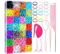28 Colored Rubber Bands for Hair, 1500 Pcs Small Girls Hair Ties Elastic Hair Ties Hair Rubber Bands with 6 Hair Styling Tools Colorful Hair Accessories for Girls Baby Toddlers Kids