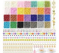 28 Colori 3mm Perline per Braccialetti, 8901pcs per Bigiotteria Fai Da Te, Bambini, per Collane con Perline Lettere Sorridenti Cordino Elastico Accessori