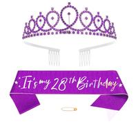 28° compleanno Tiara Sash per ragazze donne compleanno principessa corona cristallo regina tiara compleanno fasce per capelli decorazioni di buon compleanno fascia e tiara kit compleanno abbigliamento