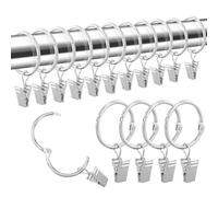 28 Pcs Anelli per Tende in Metallo con Clip, Anelli in Metallo per Tende Ganci Tendaggi in Metallo, Finestra Tenda Anello Ganci Clip per Tende di Drappeggio Anelli con Occhielli, 32mm Interno(argento)