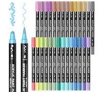 28 pennarelli acrilici a doppia punta, colori metallizzati, punta a pennello e punta a punto, per pittura su roccia, ceramica, legno, tela, plastica, vetro, pietra, calligrafia, creazione di