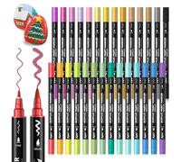 28 pennarelli acrilici a doppia punta, punta a pennello e punta fine, per pittura su roccia, ceramica, legno, tela, plastica, vetro, pietra, calligrafia, creazione di biglietti, artigianato fai da te