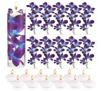 28 pezzi blu viola finto fiori blu orchidea fiore riempitivi per orchidee finte viola orchidea centrotavola riempimento candele galleggianti non profumate per matrimoni, feste di compleanno, tavolo decorazioni per la casa