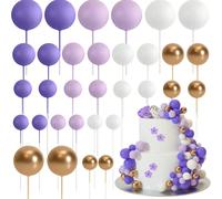 28 pezzi Decorazioni per torte a forma di palla di schiuma, adatte per compleanni, matrimoni, lauree, feste a tema addio al celibato, serie viola & oro 1 set - 28 pezzi,56 pezziPolistirolo