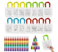 28 Pezzi di Sacchetti in Tessuto per Abito da Pittura, 14 Pezzi di Sacchetti per Pittura per Bambini e 14 Pezzi di Pastelli a Cera Impilabili (7 Colori in 1), per Fai da te, Bomboniere