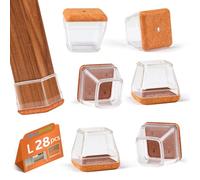 28 Pezzi Feltrini per Sedie Quadrati, BAIPOK Gommini Per Sedie in Silicone con Feltro, Elastiche Protezione per Gambe Delle Sedie per Antigraffio (Fit:30-40mm)