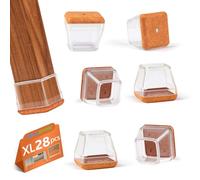 28 Pezzi Feltrini per Sedie Quadrati, Gommini in Silicone con Feltro, Tappi per le Gambe Delle Sedie per Pavimenti in Legno, Protezione Antigraffio, Elastiche(Fit:41-50mm)