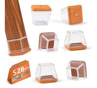 28 Pezzi Feltrini per Sedie Quadrati, Gommini Per Sedie in Silicone con Feltro, Elastiche Protezione per Gambe Delle Sedie per Antigraffio (Fit:23-29mm)