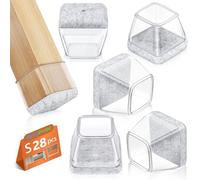 28 Pezzi Feltrini per Sedie Quadrati, Gommini Per Sedie in Silicone con Feltro, Elastiche Protezione per Gambe Delle Sedie per Antigraffio (Fit:23-29mm)