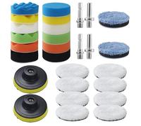 28 Pezzi Kit Lucidatura Auto 80mm, Tamponi in Spugna e Lana per Trapano con Attacco M10, Set Lucidante per Lucidare, Levigare, Cerare e Restaurare Fanali e Superfici