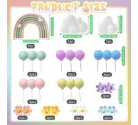 28 pezzi Set decorazione torta arcobaleno, decorazioni per torta arcobaleno, decorazioni per torta a fiori, decorazioni per torta boho, include 1 arcobaleno, 2 nuvole, 10 fiori e 15 palloncini, adatto