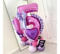 28 pezzi Set di palloncini a tema idol, include palloncini a forma di cuore viola, simbolo musicale, numeri rosa 0-9 da 32 pollici, strisce e palloncini di lattice, adatti per decorazioni per concerti