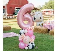 28 pezzi/set Palloncini decorativi a tema fattoria e cowboy western, palloncini in numero 0-9 rosa da 40 pollici per decorazioni festa di compleanno, palloncini a forma di mucca in foil, palloncini in