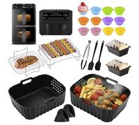 28 Pezzi Teglia per Friggitrice ad Aria in Silicone Philips Airfryer Serie 4000 Doppio cestello Verticale da 10L, Accessori per COSORI 10L, Silicone Contenitori per Emphsism 10L, Ninja 10.4L