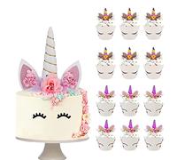 28 Pezzi Torta di Unicorno Decorazioni,Cake Topper Unicorno,Rosa Compleanno di Unicorno per La Festa di Compleanno Torta di Toppers per La Festa A Tema Unicorno della Neonata