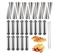 28 Pz Cannoli Tubi Set, Cannoli Form tubi Cream Roll Mold Acciaio Inox Antiaderente Coni Baking Mold Croissant Stampi Pasticceria per Torte Pane Cream Horn Roll Mold