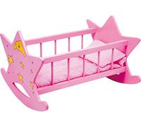 2865 Culla per bambole in legno small foot, rosa con luna e stelle, per bambole fino a 45 cm, a partire da 3 anni