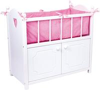 2875 Letto per bambole con armadio small foot, letto per bambole in legno bianco con accessori in tessuto rosa, a partire da 3 anni