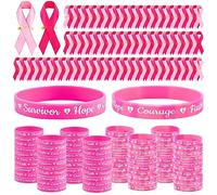 288 pezzi articoli sfusi per la consapevolezza del cancro al seno, spille a nastro rosa braccialetti in silicone per sopravvivere al cancro al seno, regali per donne accessori per la sensibilizzazione
