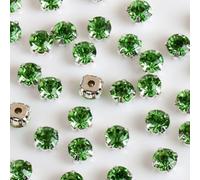 288 Pezzi Strass da Cucire su Tessuti Verde 8mm, Strass di Vetro da Cucire, Castone in Metallo Argentato a 8 Fori, per Fai Da Te, Abito da Sposa, Vestiti, Scarpe, Borse, Artigianato