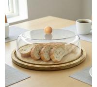 28cm Alzata per torta in acrilico con coperchio / Base in bambù / Piatto per degustazione di dolci per il tè pomeridiano / Campana per pane / Vassoio per degustazione di torte / Alzata per dolci del t