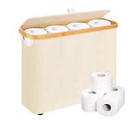 28L Cestino per Carta Igienica con Coperchio, Cesto Portaoggetti in Bambù Stretto Cestino Bagno Porta Carta Igienica, Porta Rotolo Carta da Terra per 9-12 Rotoli di Carta Igienica