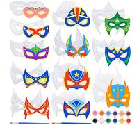 28pcs Maschere da Colorare per Bambini, Maschere Supereroi Bambini, Regalo di Artigianato di Compleanno, Forniture per Maschere Carneval per Festival, Fai-Da-Te per Feste in Maschera per Ragazzi