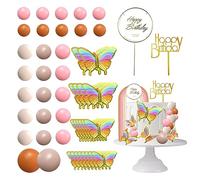 28pz Decorazioni Torta Compleanno Kit, Decorazioni Torta Arcobaleno, Topper per Torta per Feste a Tema Farfalle Colorate E Palloncini, Decorazione Torta Di Compleanno per Ragazza, Donne
