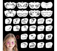28pz Kit Stencil Trucco Viso, Riutilizzabili Stencil Tatuaggi Facciali con Anello Separatore per Bambini & Adulti Modelli Trucco Corpo per Festa Halloween Arte Fai-da-te