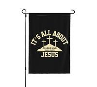 28X40 Double Sided, It's All About Jesus Garden Flag Christian God Ch rlie Ki k Yard Flag Decorations for Home Outdoor Garden Banner Sign