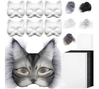29/42 pezzi Maschera per gatti, set di maschere in maschera non verniciate con rete per gli occhi, rifiniture in pelliccia, panno infeltrito