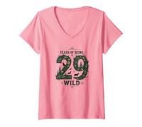29 Anni di Essere Selvaggio, Regalo di Compleanno per Amanti della Natura Maglietta con Collo a V, Donna, Rosa, XXL