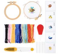 29 Kit Punto Croce Kit da Ricamare, Kit di Ricamo Starter, Kit Ricamo per Principianti, Set di Punto Croce da Ricamare con Motivo Animale, con Telaio da Ricamo in Legno, 13 Colori Fili da Ricamo