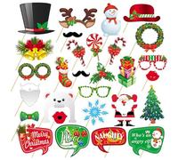 29 Pcs Puntelli Selfie per Natale, Accessori per feste Photobooth Scatole Fotografiche, Accessori di Scena Fotografici Accessori per Feste di Capodanno, Puntelli per Foto di Natale